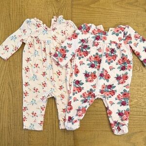 Janie and Jack Pink Floral Footed Rompers Set